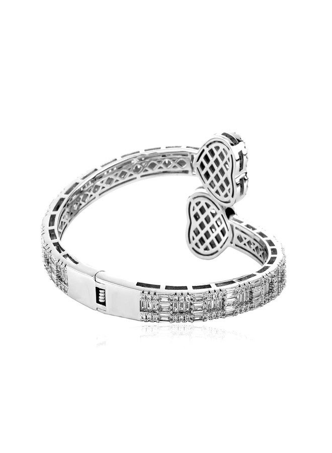 Jacruces Silver Bracelets Bangle Bracelets for Women Adjustable Heart Cuff Bracelets Cubic Zirconia Iced Out Bracelet Men Women Trendy Wedding Bridesmaids Bling Hip Hop Jewelry Mothers Day Gifts 7inch - Image 2